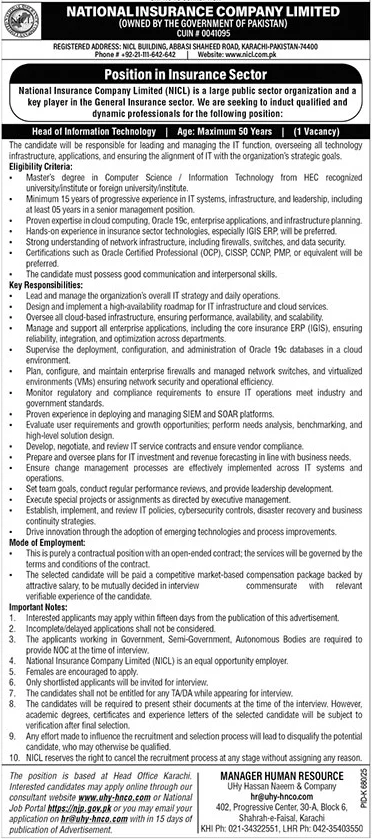 Jobs in National Insurance Company Limited Karachi